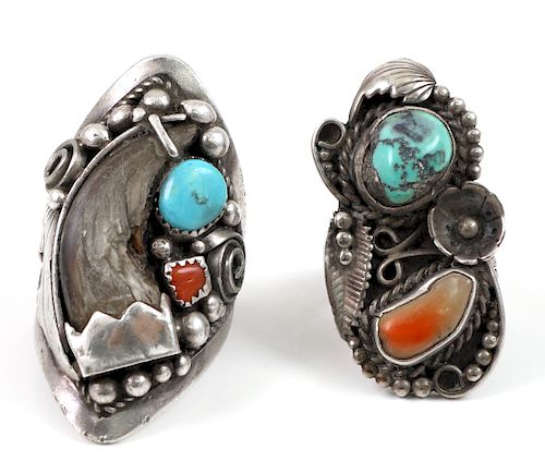 (2) Sterling & Turquoise Southwestern Rings
