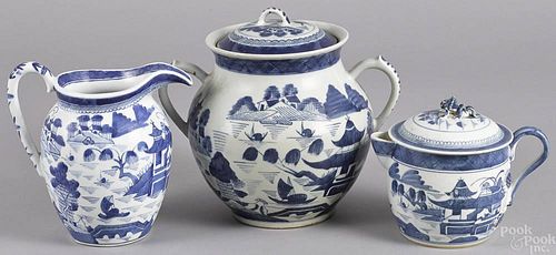 Chinese Canton porcelain two-handled jar, togethe
