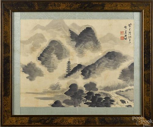 Set of three Chinese watercolor paintings, 13 1/4