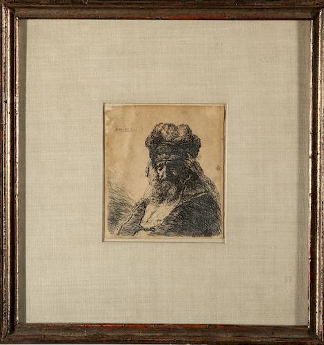 Rembrandt Old Bearded Man in High Fur Cap Etching