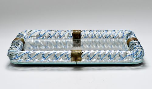 Venini Murano Blue Swirl Art Glass Dresser Tray