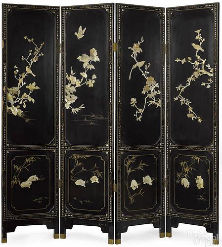Chinese lacquer four-panel folding screen with mo