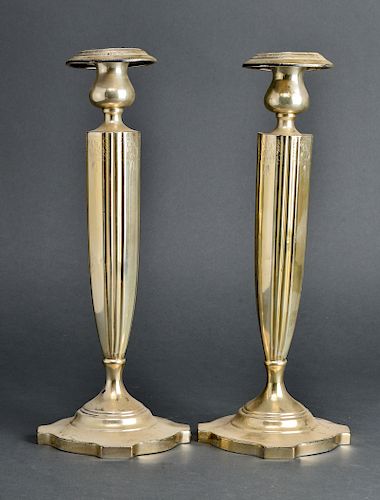 Sterling Silver Engraved Candlesticks, Pair