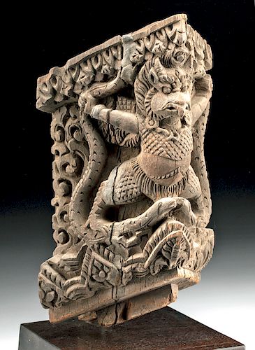 19th C. Nepalese Wood Garuda Holding Snakes