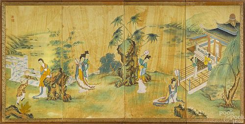 Chinese painted folding screen, 36'' x 72''.