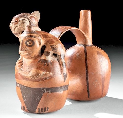 Lima Niviera Pottery Whistle Vessel w/ Figure & Jaguar