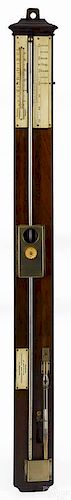 English rosewood and brass stick barometer, ca. 1