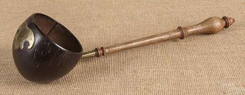 Sailor's coconut and brass dipper, 19th c., with
