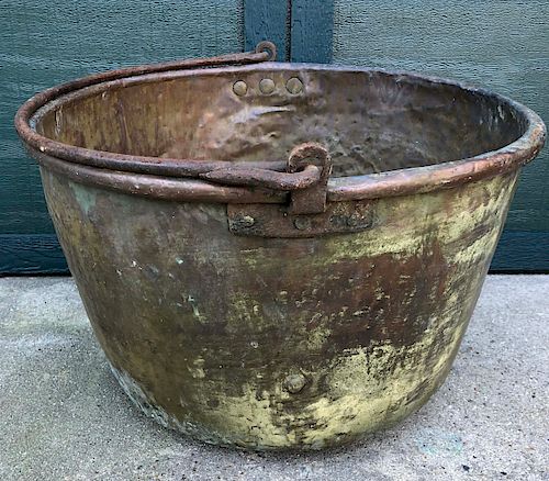 Large Hand Wrought Copper Apple Butter Kettle