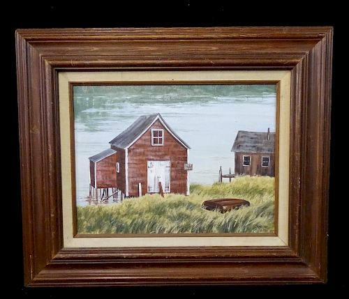 DIEHL SGN. OIL ON BOARD BOAT HOUSE FOR SALE 