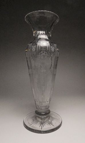 A Hawkes engraved glass vase