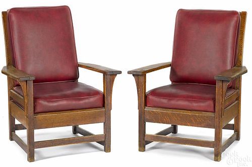 Pair of J.G. Stickley oak Morris chairs, early 20