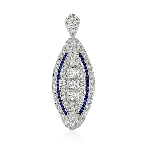 Art Deco Diamond and Synthetic Sapphire Pin/Pendant
