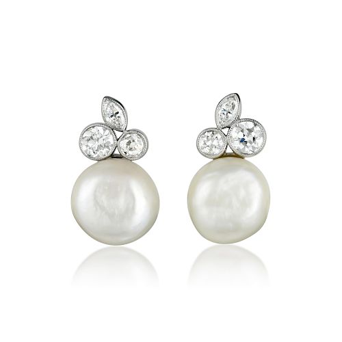 Natural Saltwater Pearl and Diamond Earrings