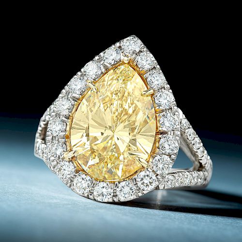 5.98-Carat Fancy Light Yellow Pear-Shaped Diamond Ring