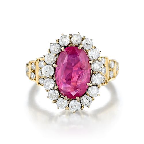 Victorian Burmese Unheated Ruby and Diamond Ring