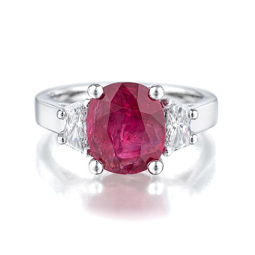 3.07-Carat Burmese Unheated Ruby and Diamond Ring