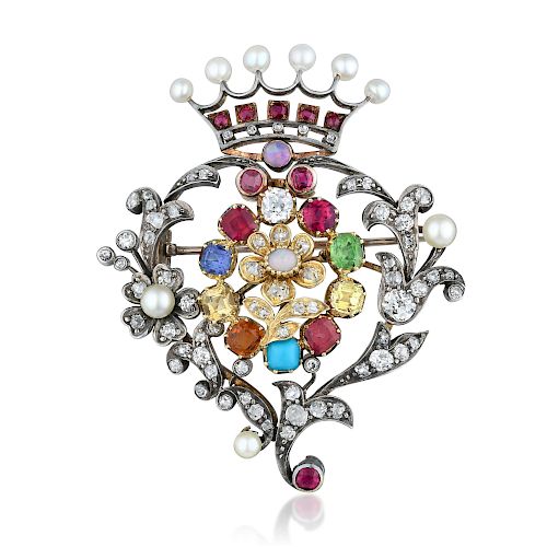 Victorian Multi-Colored Gemstone Brooch