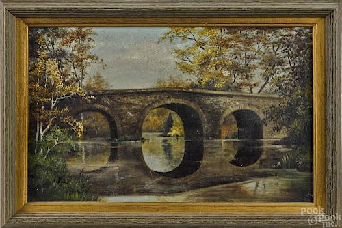 Oil on canvas landscape of Cope's Bridge, Chester