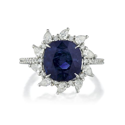 4.83-Carat Burmese Unheated Sapphire and Diamond Ring
