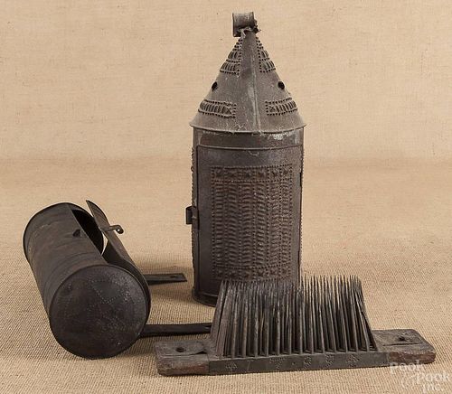 Punched tin candle lantern, 19th c., 15 1/2'' h.,