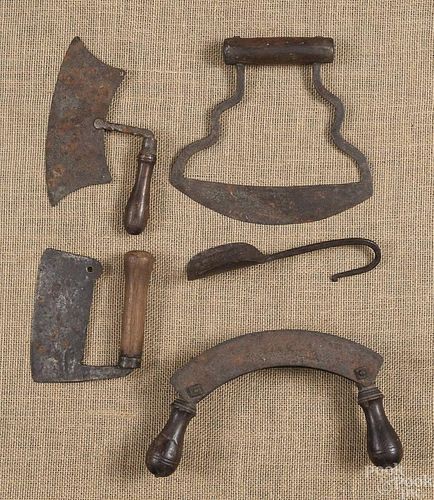Four iron and wood choppers, ca. 1800, one stampe