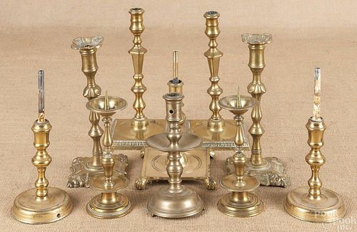 Four pairs of brass candlesticks, 18th/19th c., t