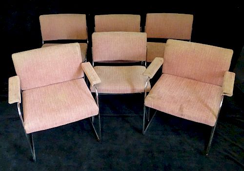 SET 6  MID CENTURY CHROME UPHOLSTERED CHAIRS 