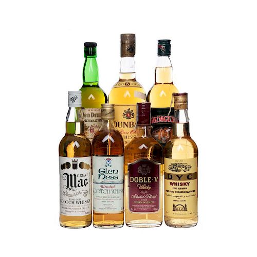 Whisky de Escocia, España y Uruguay. Glen ness, Great Mac, Doble V y Dunbar. Piezas: 7.