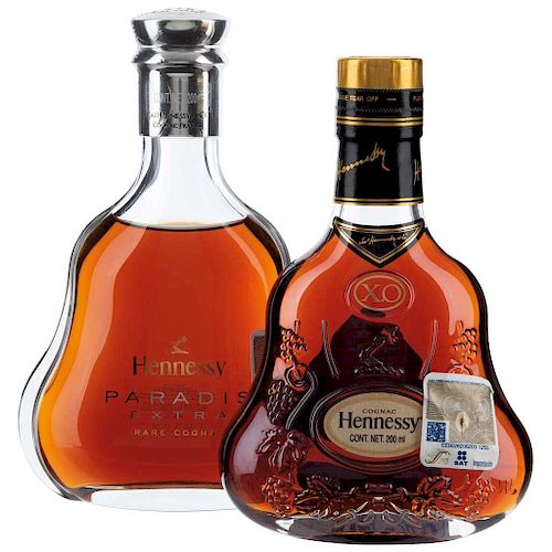 Hennessy. Paradis Extra y X.O. Cognac. En estuche. Piezas: 2. En presentación de 200ml.