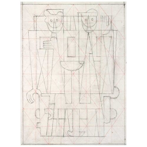 CARLOS MÉRIDA, Boceto para dos personajes (“Sketch for Two Characters”), Unsigned, Colored pencils on albanene paper, 8.2 x 5.5” (21 x 14 cm)