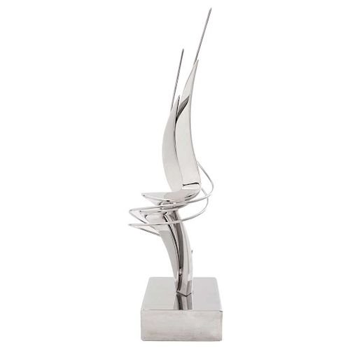LEONARDO NIERMAN, Flama de la esperanza (“The Flame of Hope”), Signed, Stainless steel sculpture IV / VI, 23.6 x 7.4 x 61.1” (60 x 19 x 15.5 cm)