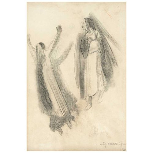 JESÚS GUERRERO GALVÁN, El sueño del ángel (“The Angel’s Dream”), Signed and dated 1973, Charcoal on paper, 18.1 x 12.2” (46 x 31 cm), w/ certificate