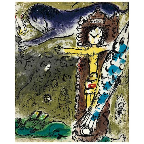 MARC CHAGALL, Christ in Clock, 1957, Unsigned, Lithography without printing number, 9 x 7.4” (23 x 19 cm)