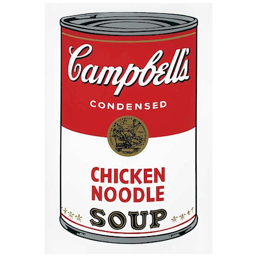 ANDY WARHOL, II.45: Campbell's Chicken Noodle Soup, with a seal in the back "Fill in your own signature", 
Serigraphy, 31.8 x 18.8” (81 x 48 cm)