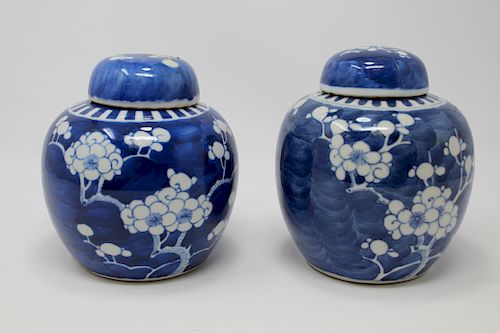 (2) Antique Chinese Hawthorne Pattern Lidded Jars