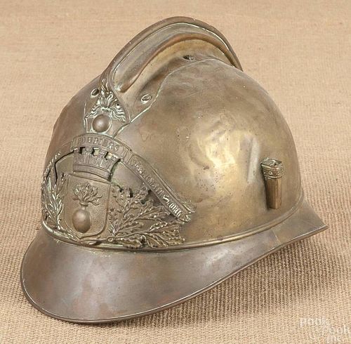 French brass fire helmet, early 20th c.