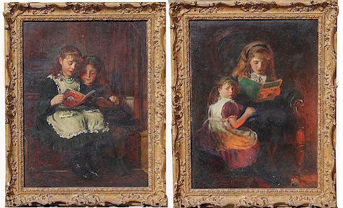 Signed, (2) Interior Paintings w/ Young Children