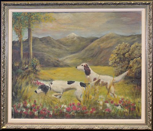 American School, Hounds in a Landscape. Signed