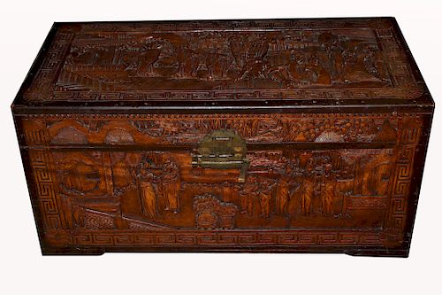Carved Chinese Hardwood Blanket Chest