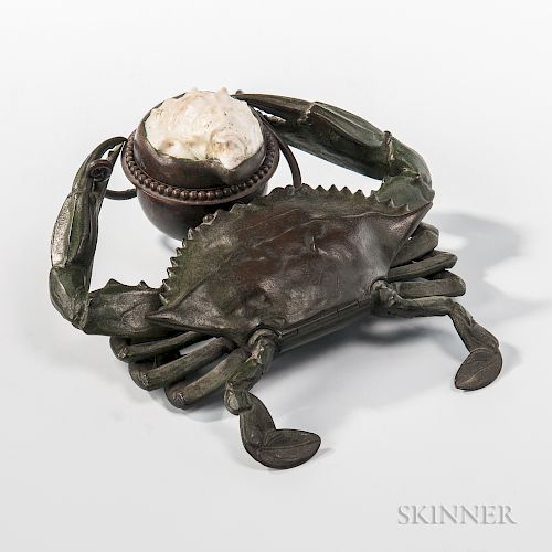 Tiffany Studios Bronze and Oyster Shell Crab-form Inkwell