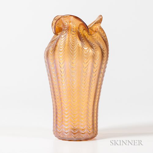 Loetz Aeolus Orange Art Glass Vase
