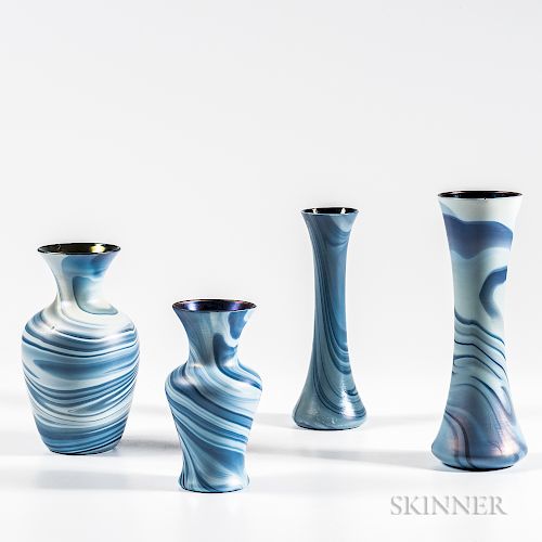 Four Imperial Art Glass Marbleized Vases