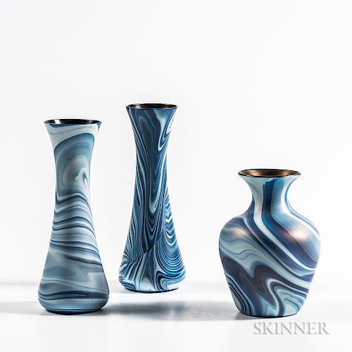 Three Imperial Marbleized Art Glass Vases