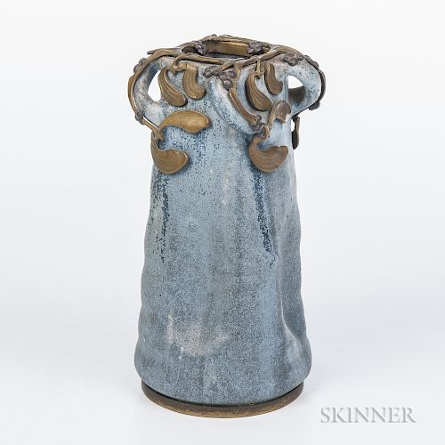 Alexandre Bigot Gilt-metal-mounted Stoneware Vase