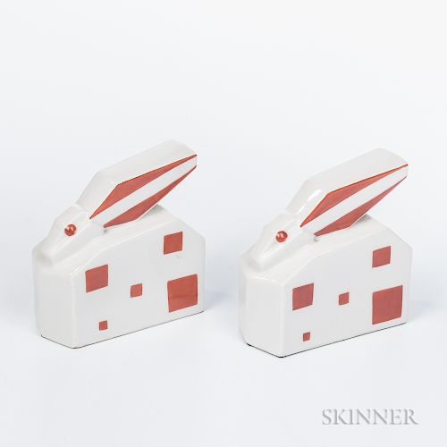 Pair of Elite Porcelain Cubist Rabbits