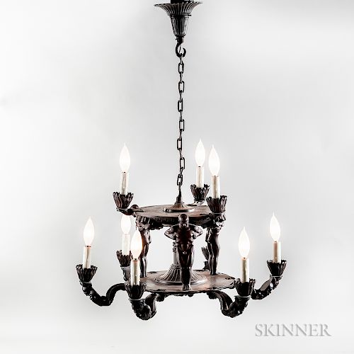 Bronze Figural Chandelier in the Manner of Oscar Bach