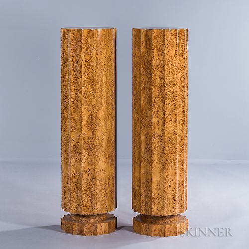 Two Burled Wood Column Pedestals