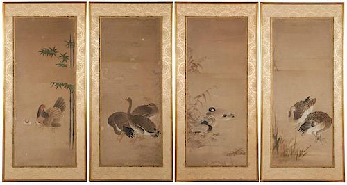 A group of four Chinese framed scroll panels