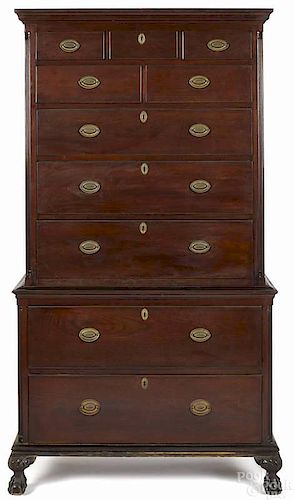 Pennsylvania Chippendale walnut chest on chest, c